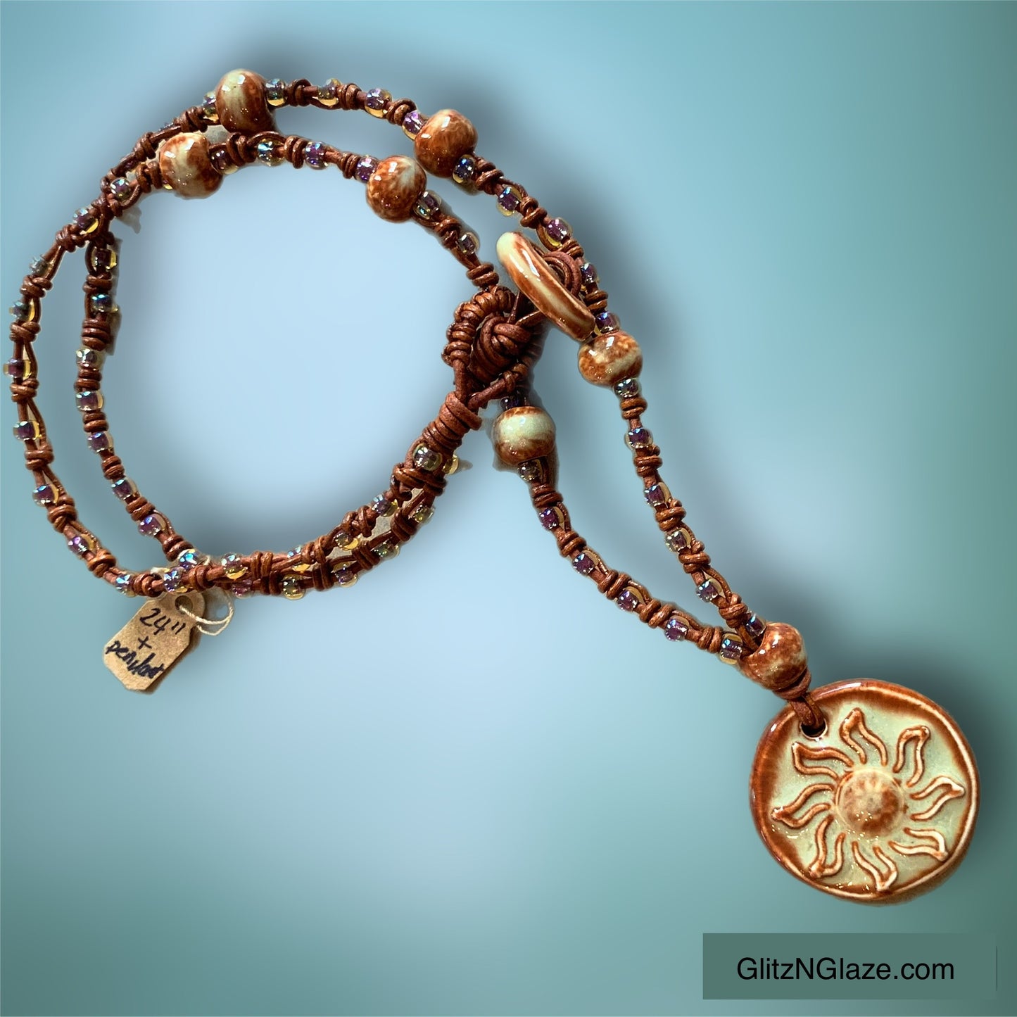 Aztec Sun Pendant and Knotted Necklace
