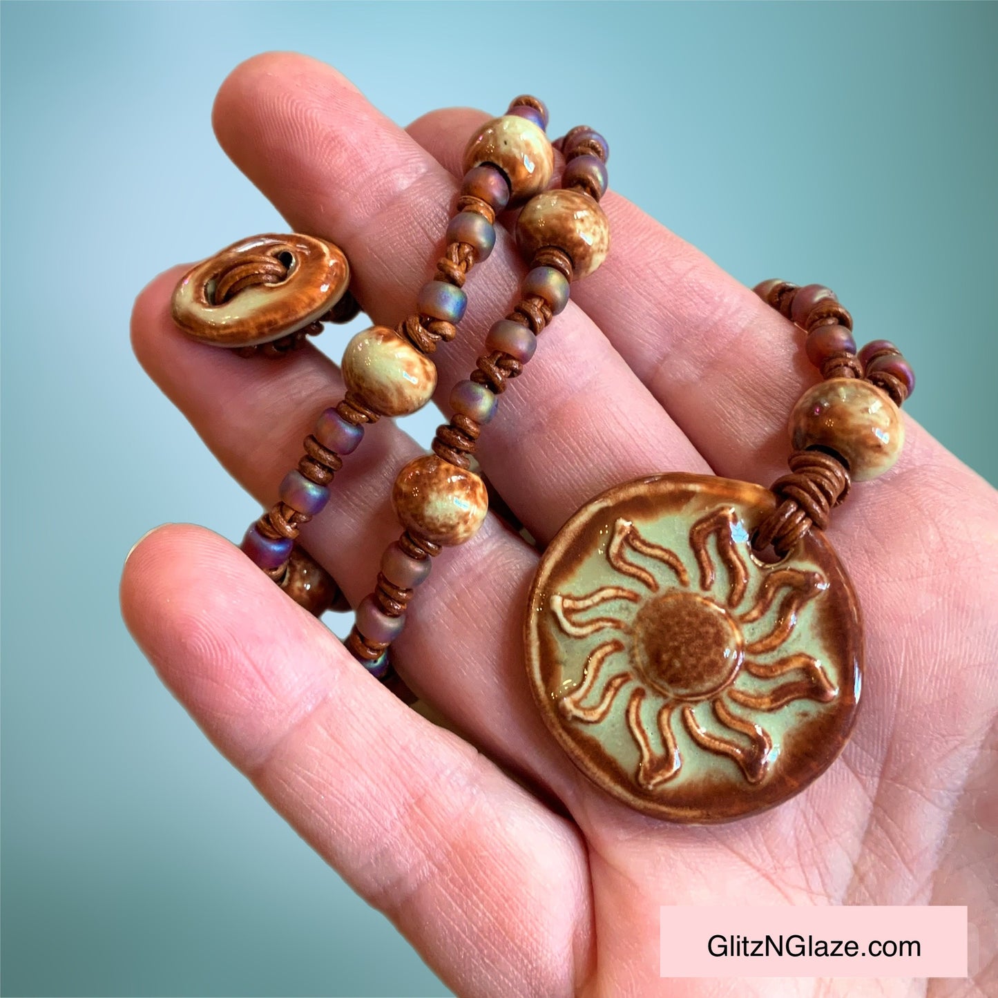 Aztec Sun Pendant and Knotted Necklace