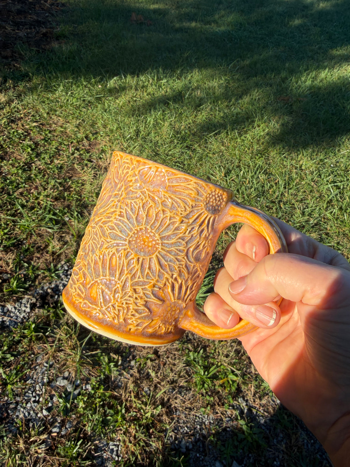 Handbuilt Sunflower Texture Stoneware Mug