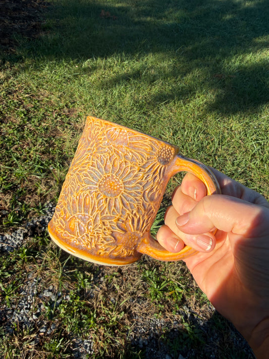Handbuilt Sunflower Texture Stoneware Mug