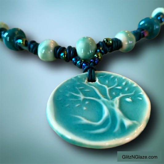 Turquoise Cork Tree of Life  Necklace