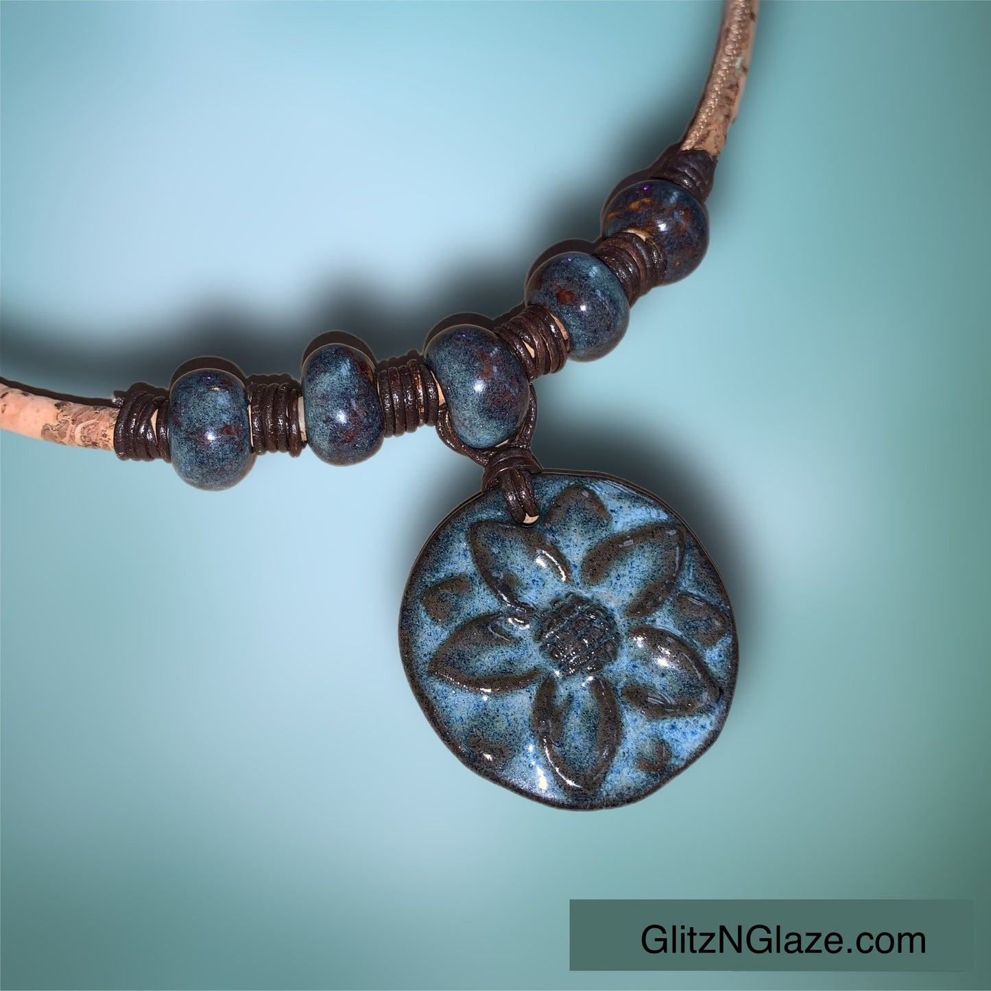 Denim Blue Flower Cork Necklace