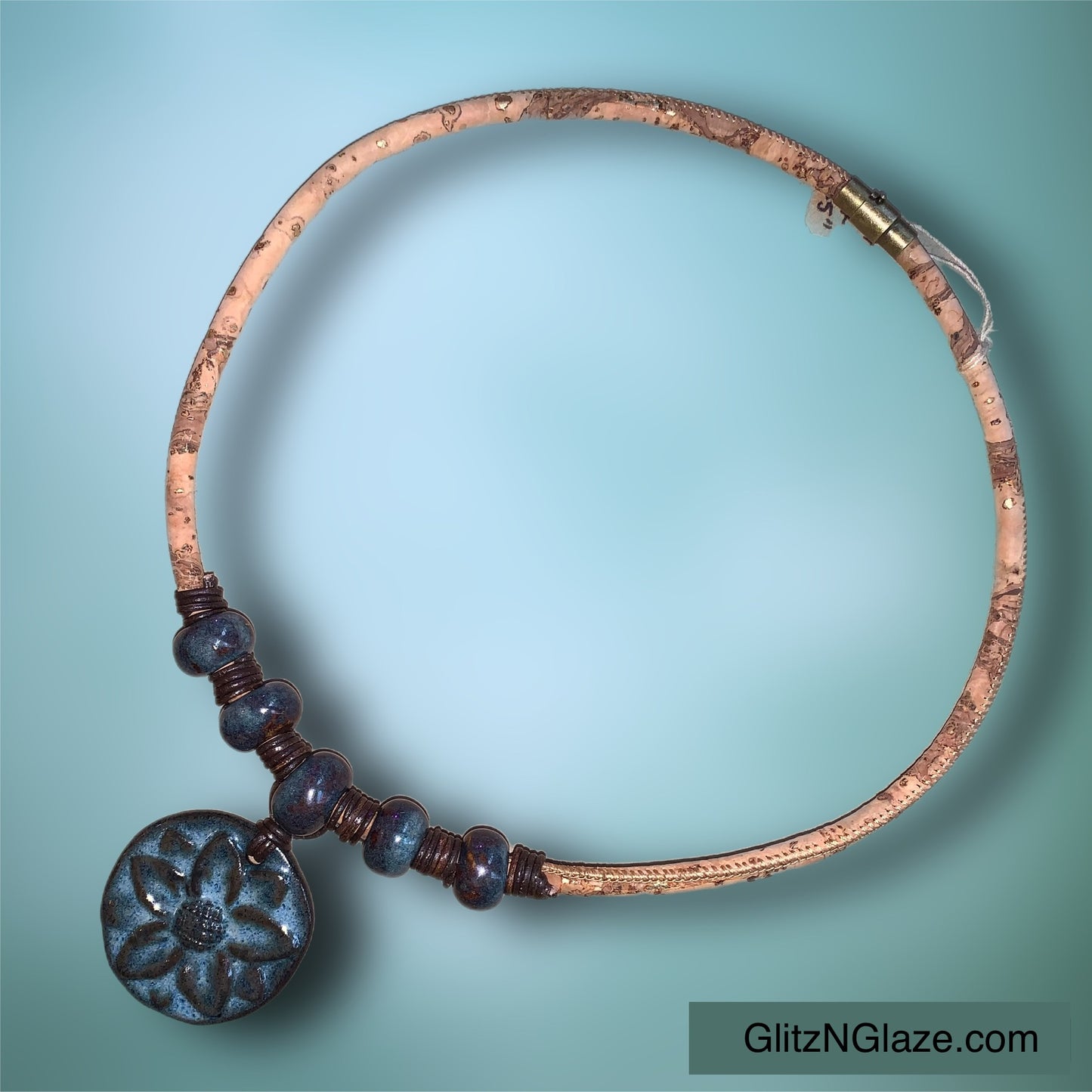 Denim Blue Flower Cork Necklace