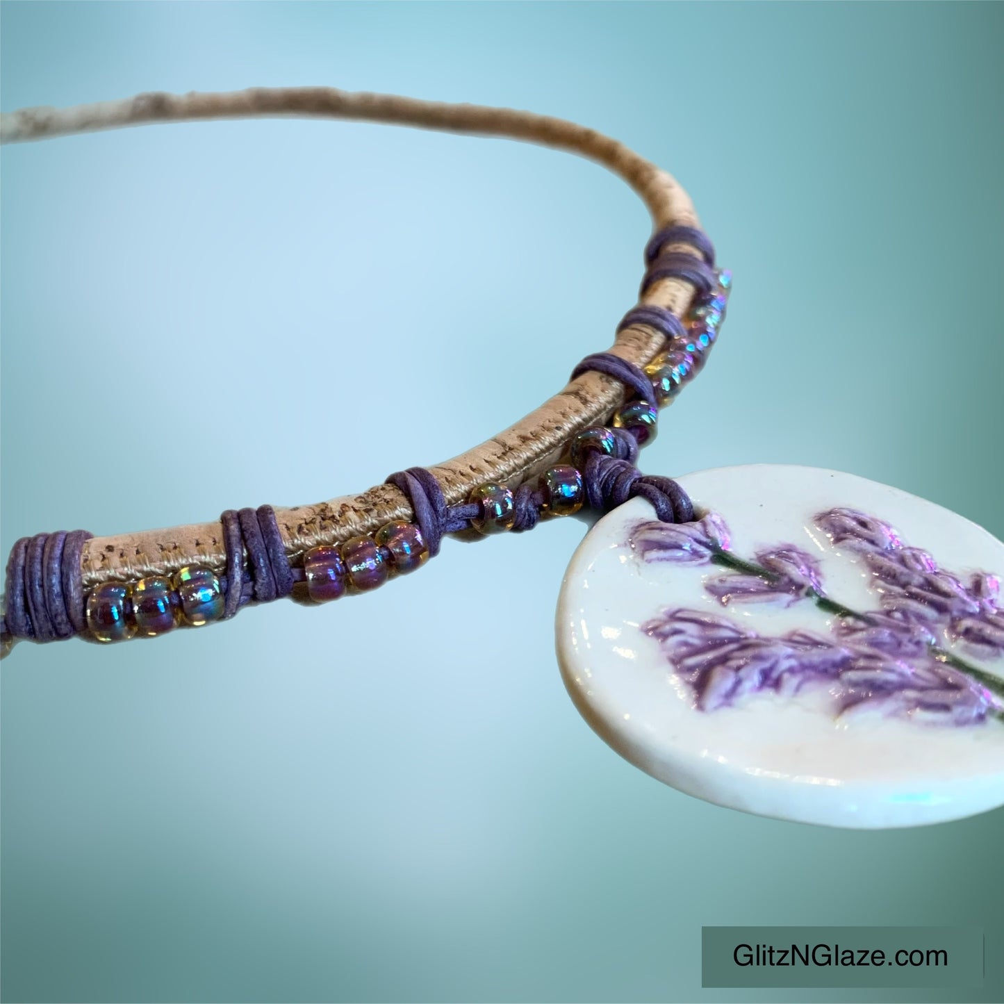 Lavender Flowers Cork Necklace