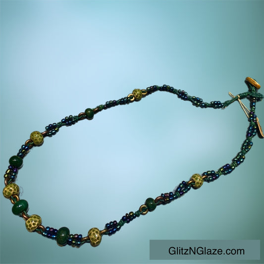 Stoneware Beads and Macrame Knotted Necklace