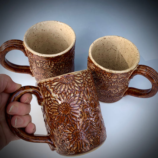 Handbuilt Sunflower Texture Stoneware Mug